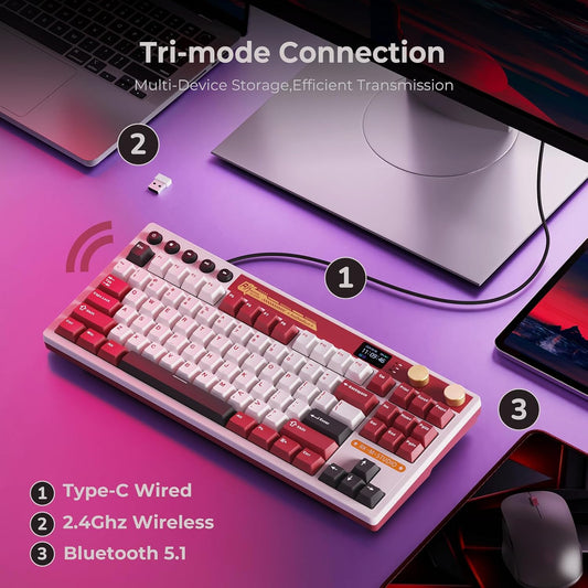 RK ROYAL KLUDGE M87 75% Wireless Mechanical Keyboard – Screen, Dual Knobs, RGB