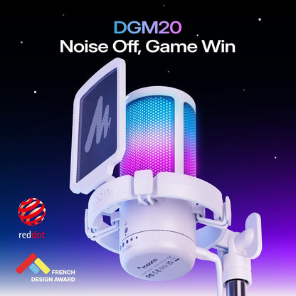 MAONO DGM20S USB Gaming Microphone, White | RGB, Noise Reduction, Boom Arm for PC