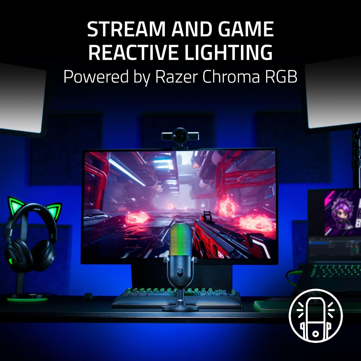 Razer Seiren V3 Chroma USB-C Gaming Microphone, AI Noise Isolation, RGB, Tap-to-Mute, Pink