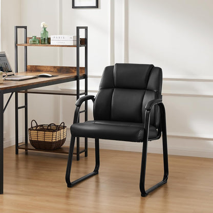 Sweetcrispy Reception Guest Chair – Stationary Sled Base with Padded Armrests (Black)