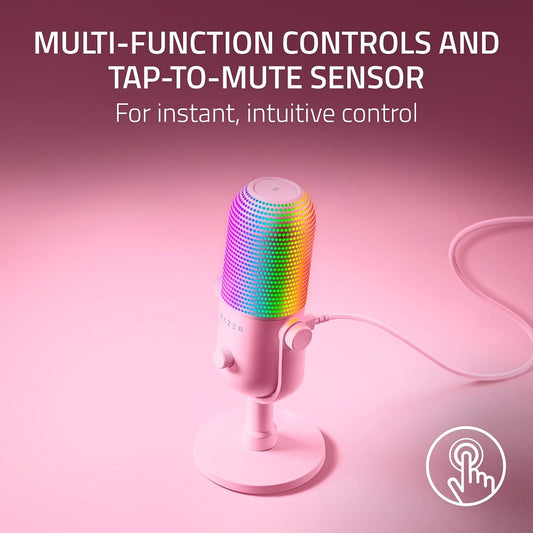 Razer Seiren V3 Chroma USB-C Gaming Microphone, AI Noise Isolation, RGB, Tap-to-Mute, Pink