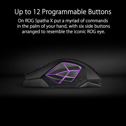 ASUS ROG Spatha X Wireless MMO Gaming Mouse, 12 Buttons, 19K DPI, 67H Battery