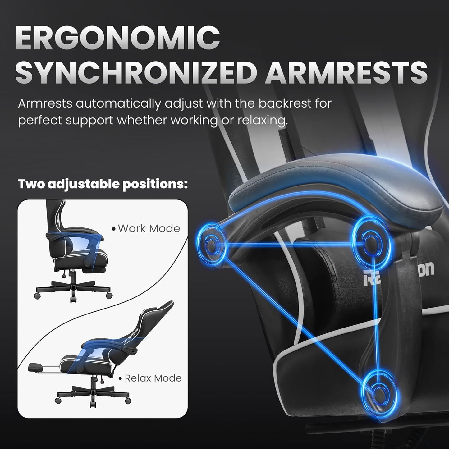 Gaming Chair for Adults with Pocket Springs, PU Leather, 400 lb Capacity