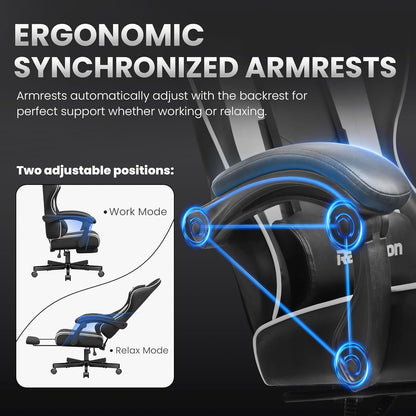 Gaming Chair for Adults with Pocket Springs, PU Leather, 400 lb Capacity