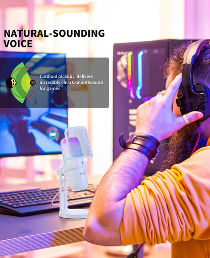 RGB USB Gaming Microphone, White | Touch Mute, Plug & Play