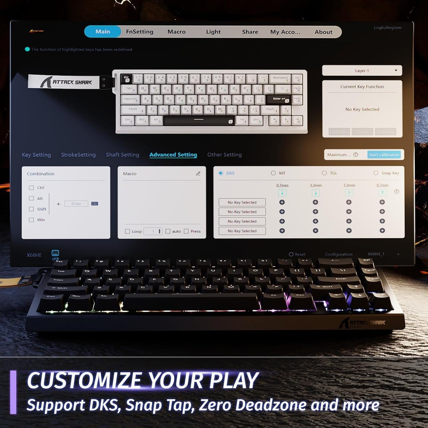 ATTACK SHARK X68 HE RT 60% Hall Effect Gaming Keyboard – 8KHz, RGB, Wired