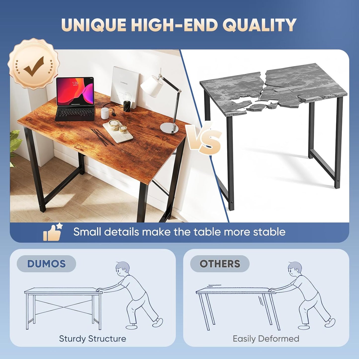 DUMOS 32" Home Office Desk, Rustic Brown | Compact Study & Gaming Table  (Color: Wood Brown)