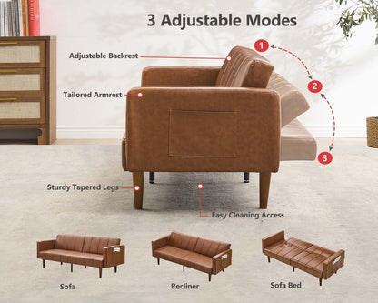 Garvee 75" Convertible PU Leather Sleeper Sofa