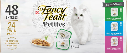 Purina Fancy Feast Gourmet Wet Cat Food Variety Pack, Petites Gravy Collection, break-apart tubs, 48 servings - 2.8 Ounce
