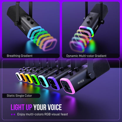 FIFINE AmpliGame AM8T XLR/USB RGB Gaming Microphone with Boom Arm