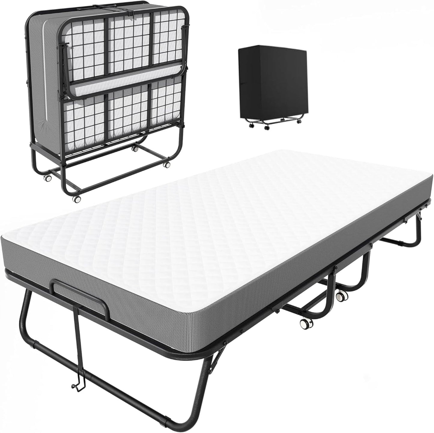 INTERGREAT Folding Guest Bed with Mattress – Portable Cot Bed, Space-Saving Design, 75" x 31"