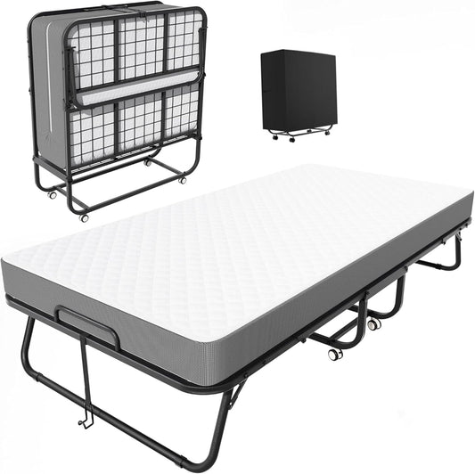 INTERGREAT Folding Guest Bed with Mattress – Portable Cot Bed, Space-Saving Design, 75" x 31"