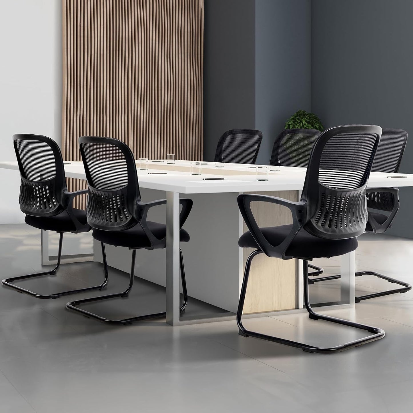 Sweetcrispy Mesh Office Guest Chairs with Lumbar Support – Set of 4 (Black)
