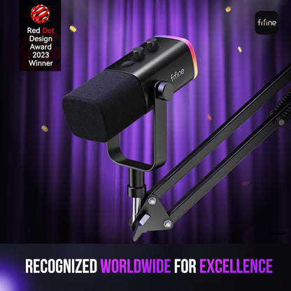 FIFINE AmpliGame AM8T XLR/USB RGB Gaming Microphone with Boom Arm