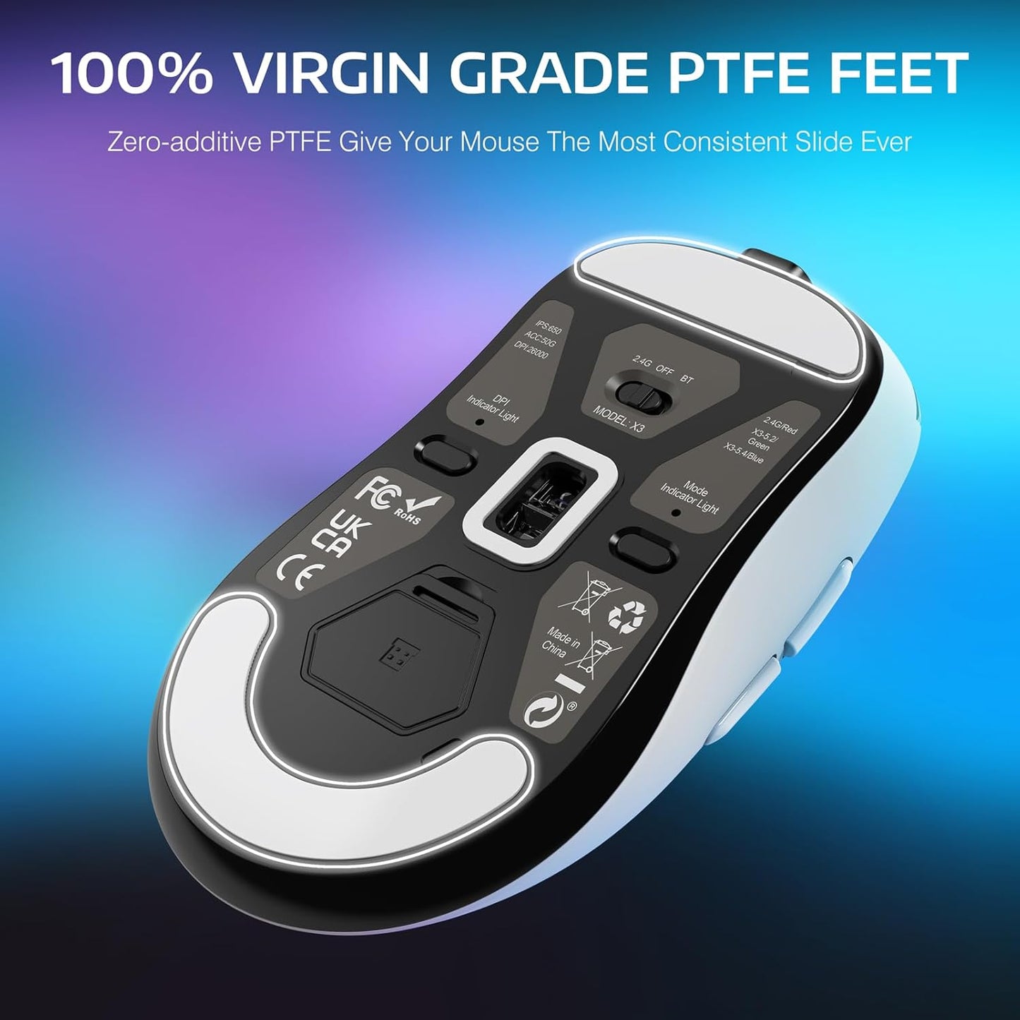 ATTACK SHARK X3 Tri-Mode Wireless Gaming Mouse, 26K DPI, White