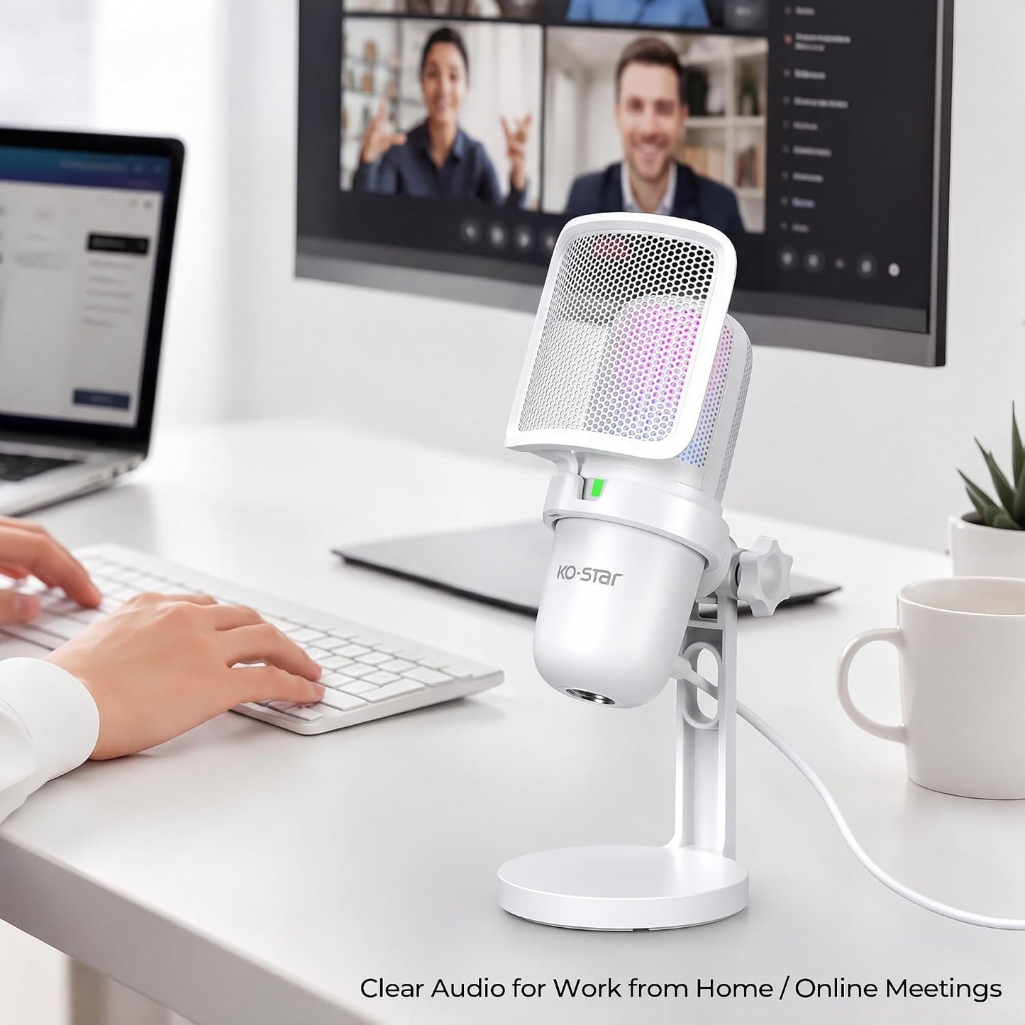 RGB USB Gaming Microphone, White | Touch Mute, Plug & Play