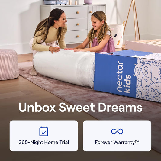 Nectar Kids Full 8" Mattress – 2-Sided Memory Foam for Growing Kids, Fiberglass-Free, Mattress in a Box