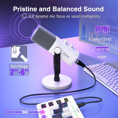 FIFINE AmpliGame AM8W Dynamic Gaming Microphone | XLR/USB, RGB, White