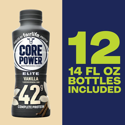 Core Power Elite High Protein Shake, Vanilla, 42g Bottle, 14oz, 12 Pack