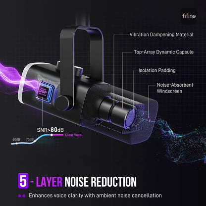 FIFINE AmpliGame AM8T XLR/USB RGB Gaming Microphone with Boom Arm