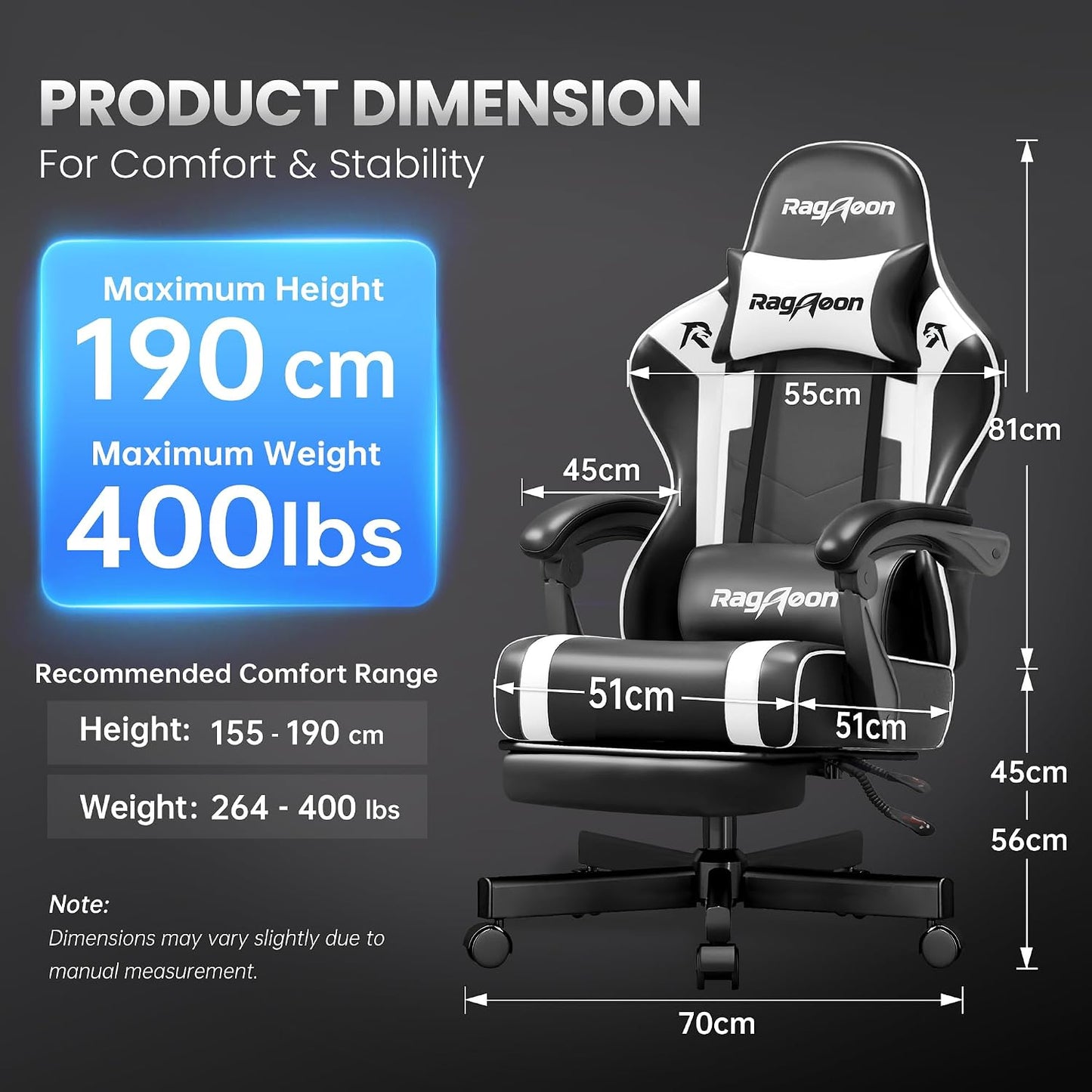 Gaming Chair for Adults with Pocket Springs, PU Leather, 400 lb Capacity