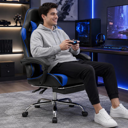 Ergonomic Gaming Chair with Footrest, Headrest & 360° Swivel, Adjustable Height