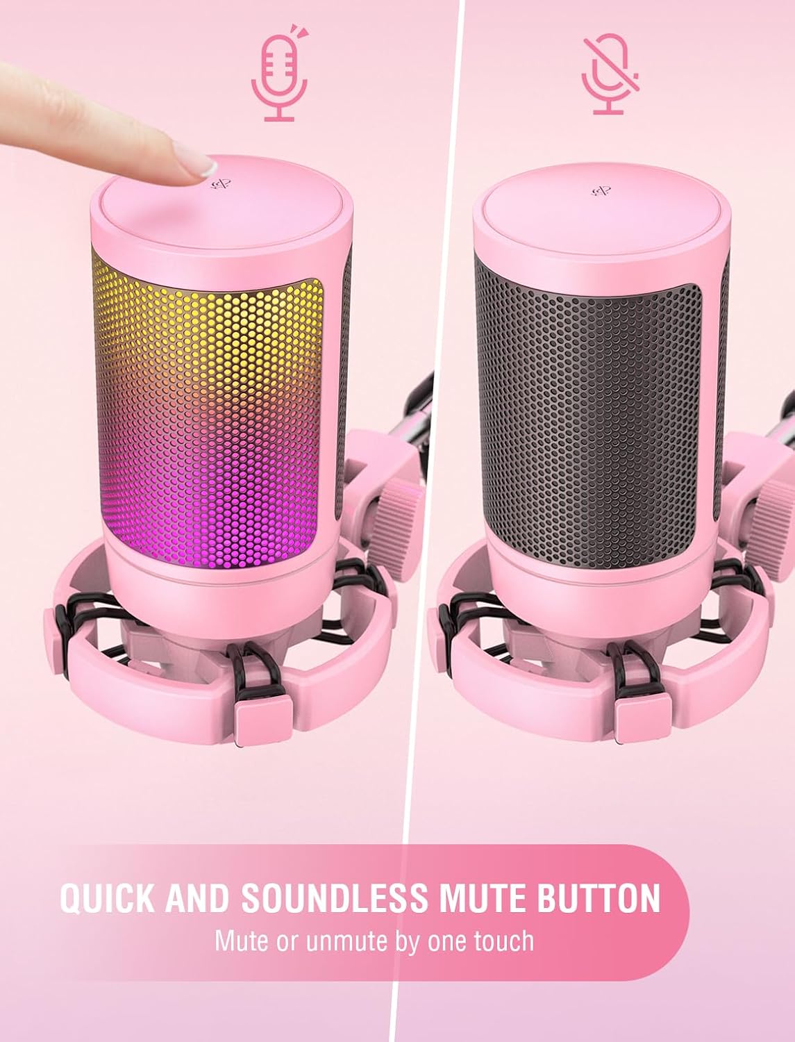 FIFINE AmpliGame Pink USB Gaming Microphone | RGB Condenser Mic for PC/PS5
