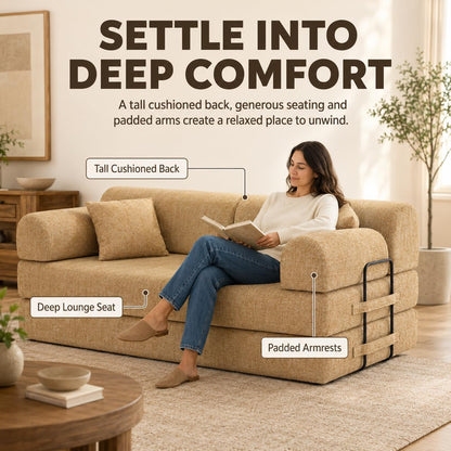 KEIKI 78" 4-in-1 Convertible Sleeper Chair & Loveseat Bed (Ochre Corduroy)