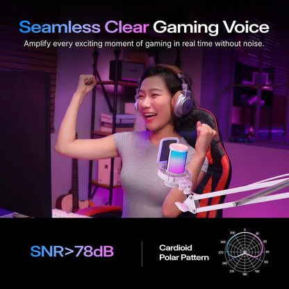 MAONO DGM20S USB Gaming Microphone, White | RGB, Noise Reduction, Boom Arm for PC