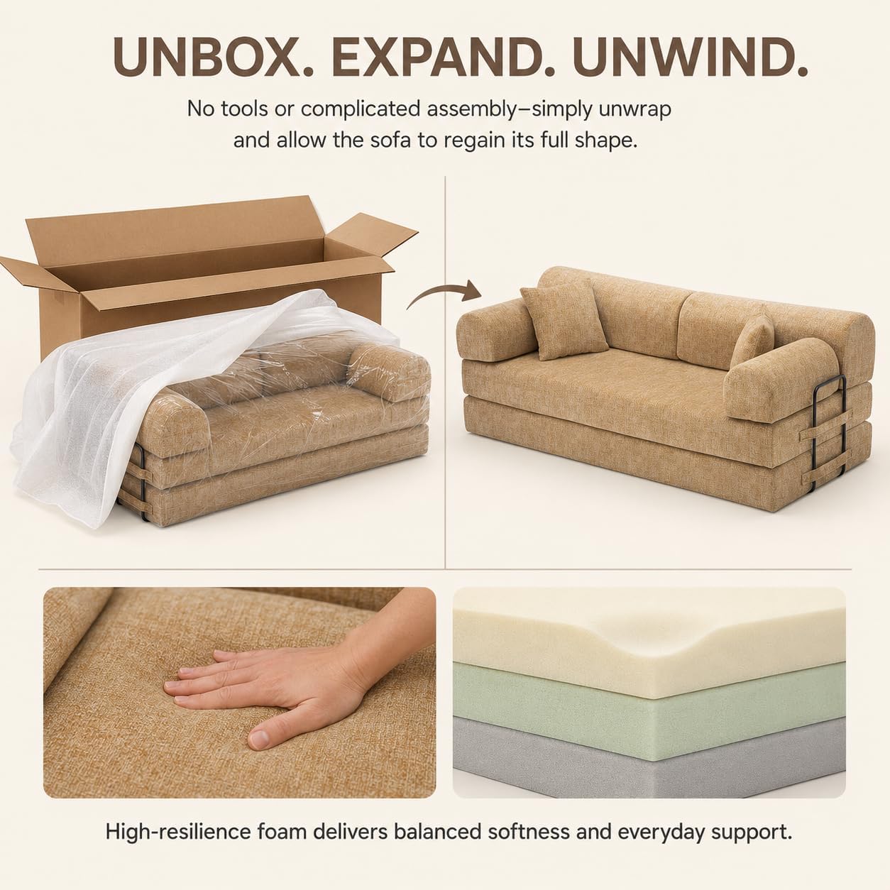 KEIKI 78" 4-in-1 Convertible Sleeper Chair & Loveseat Bed (Ochre Corduroy)