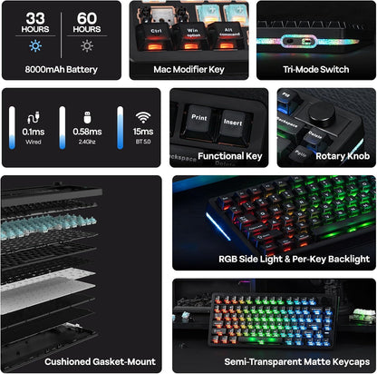 EPOMAKER HE75 V2 TMR Hall Effect Gaming Keyboard – 8KHz, Rapid Trigger, Wireless, Black