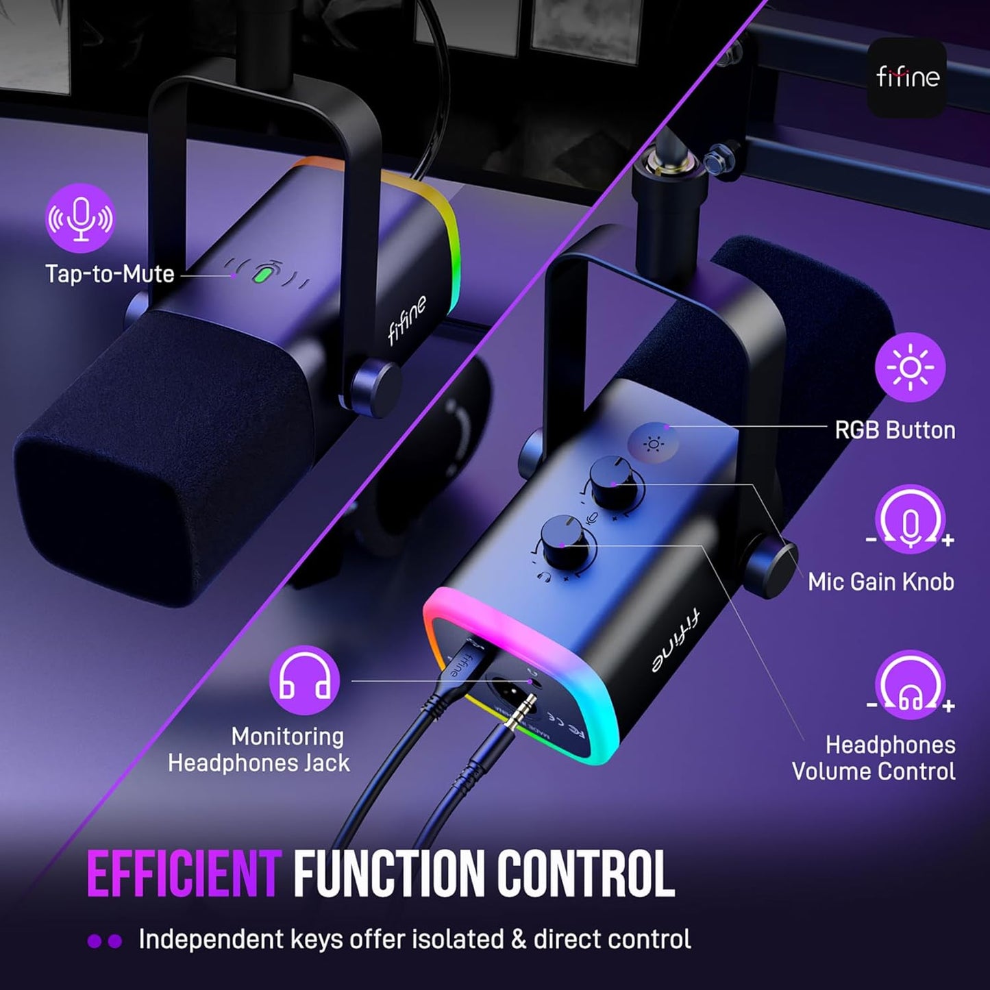 FIFINE AmpliGame AM8T XLR/USB RGB Gaming Microphone with Boom Arm