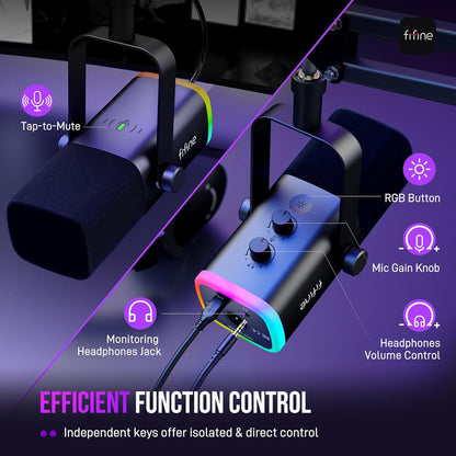 FIFINE AmpliGame AM8T XLR/USB RGB Gaming Microphone with Boom Arm