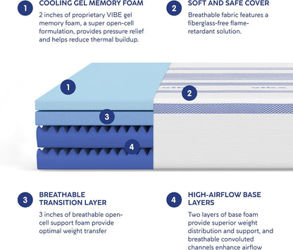 Vibe Twin XL Gel Memory Foam Mattress – 12", Pressure-Relieving, Cooling, Medium-Firm Feel