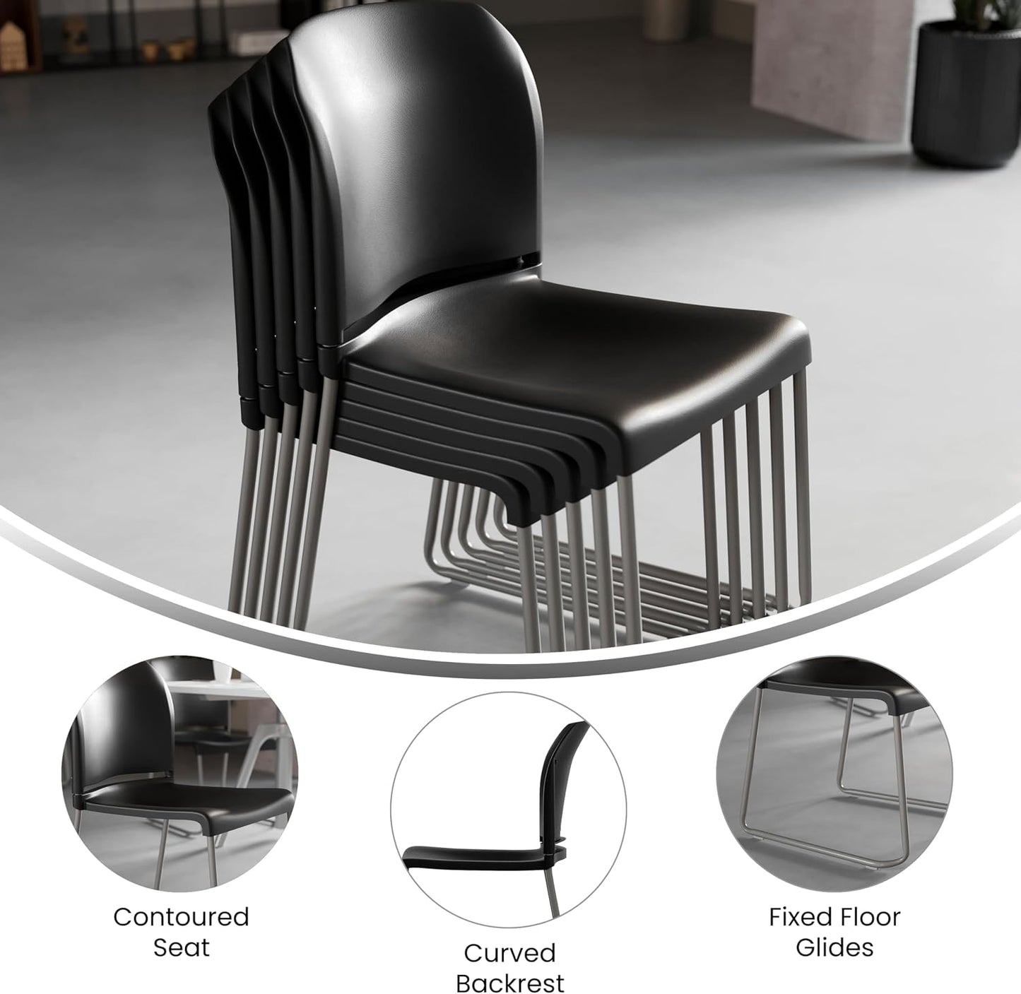 Flash Furniture Hercules Series Ergonomic Stacking Chairs – Set of 5 (Black)