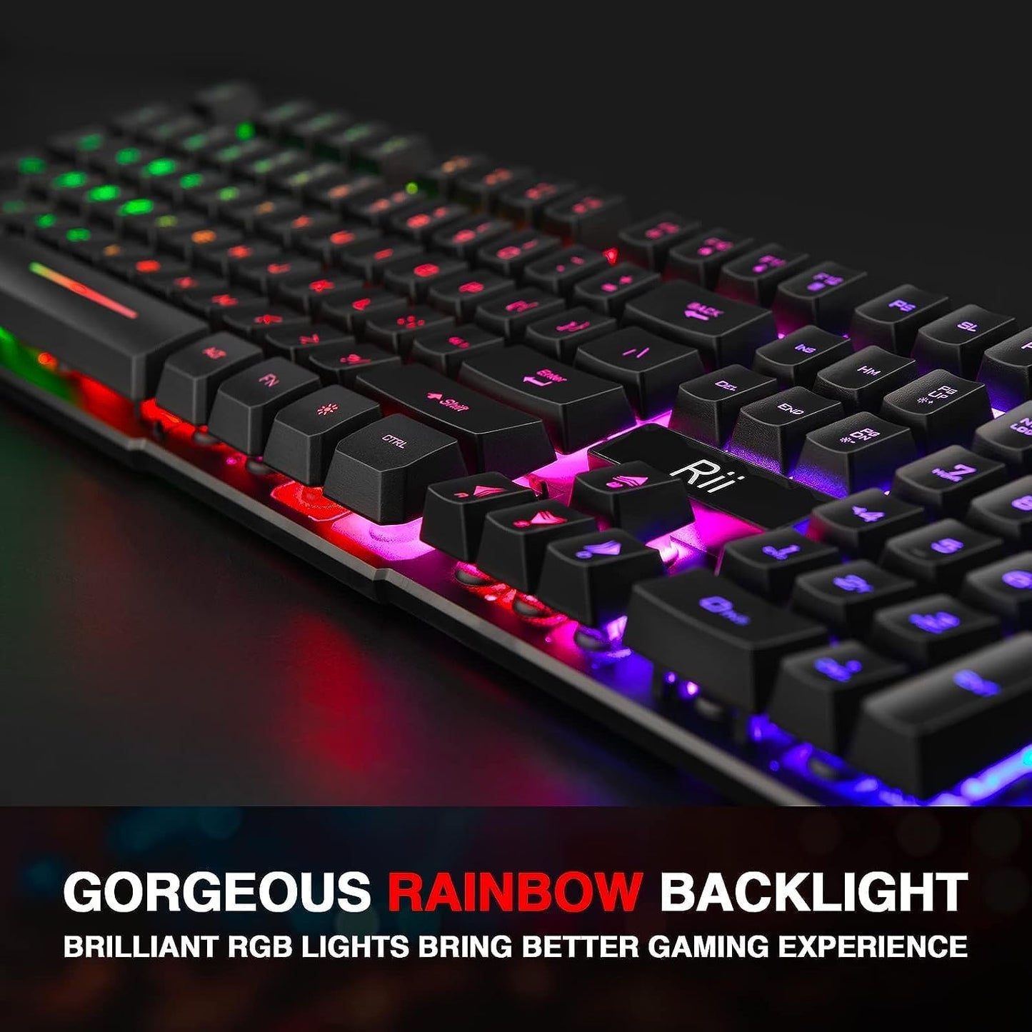 Rii RK100+ Wired Gaming Keyboard – Rainbow LED Backlit, Mechanical Feel