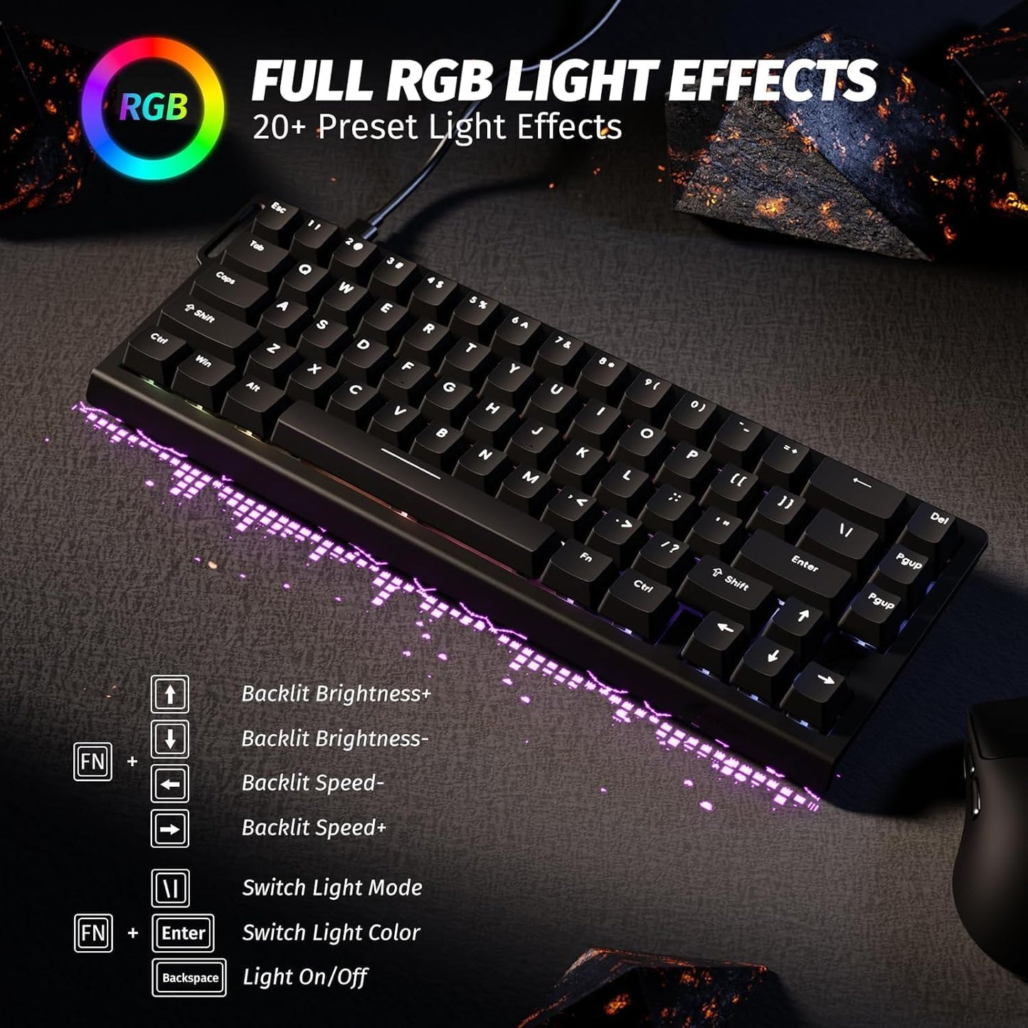 ATTACK SHARK X68 HE RT 60% Hall Effect Gaming Keyboard – 8KHz, RGB, Wired