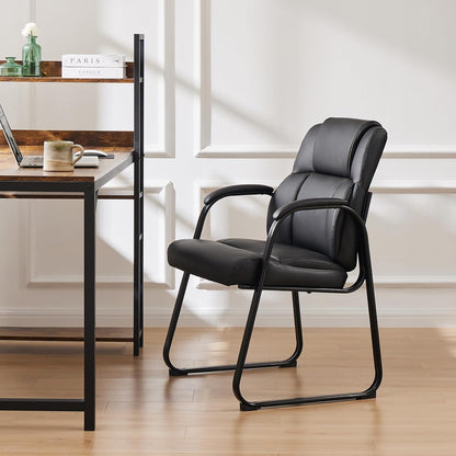Sweetcrispy Reception Guest Chair – Stationary Sled Base with Padded Armrests (Black)