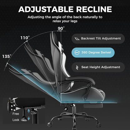 GTPLAYER Gaming Chair with Footrest & Lumbar Support – (Pearl White)