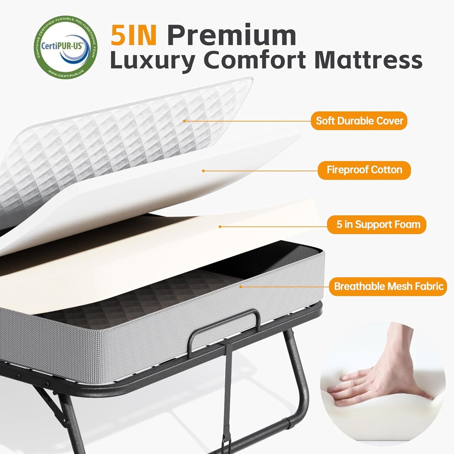 INTERGREAT Folding Guest Bed with Mattress – Portable Cot Bed, Space-Saving Design, 75" x 31"