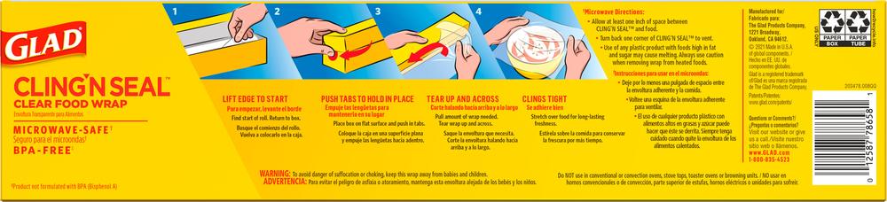 "Glad® Cling 'N Seal™ Clear Food Wrap - 400 sq. ft. Roll for Ultimate Freshness and Protection"