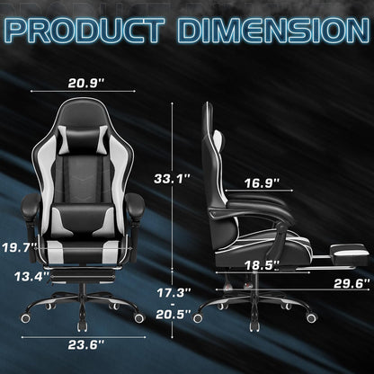 Homall Gaming Chair with Footrest, Massage Lumbar Support & Headrest, White
