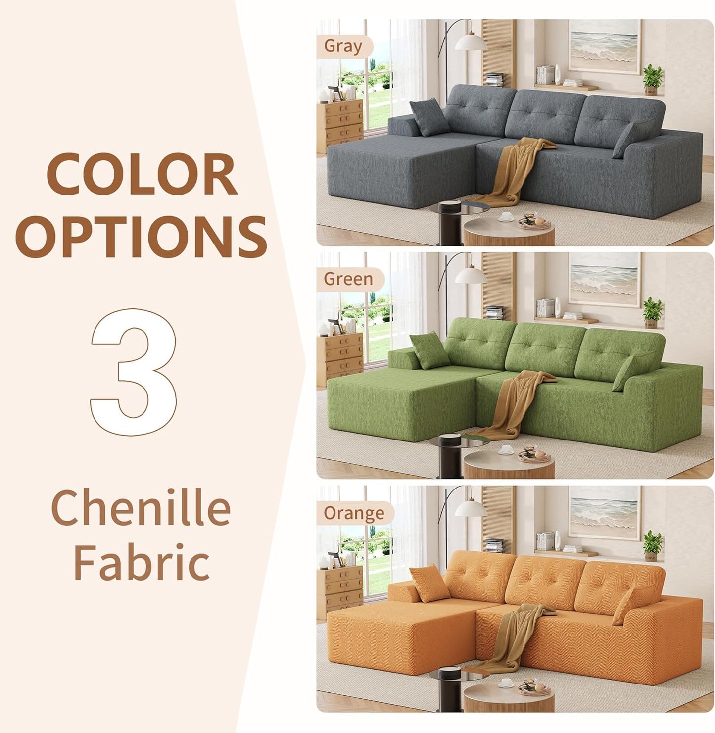 Ball & Cast 106" L-Shaped Modular Sectional Sofa with Left-Facing Chaise (Chenille, Beige)
