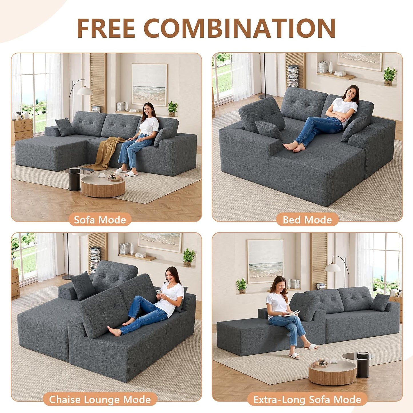 Ball & Cast 106" L-Shaped Modular Sectional Sofa with Left-Facing Chaise (Chenille, Beige)