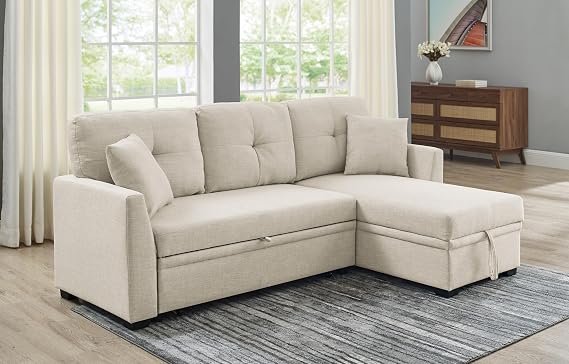 Ball & Cast 85" Convertible Sectional Sleeper Sofa with Storage Chaise (Blue)