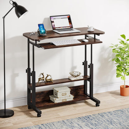 Tribesigns Mobile Standing Desk with Power Outlet & USB Charging – Adjustable Laptop Cart with Keyboard Tray