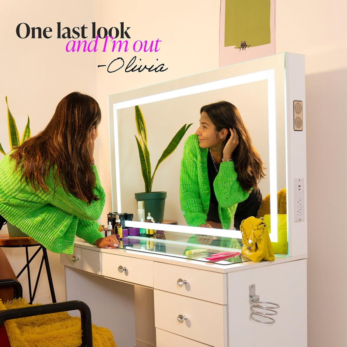 Boahaus Luna Large Makeup Vanity Desk with LED Lighted Mirror – 7 Storage Drawers & Built-in Power Outlets, White Dressing Table