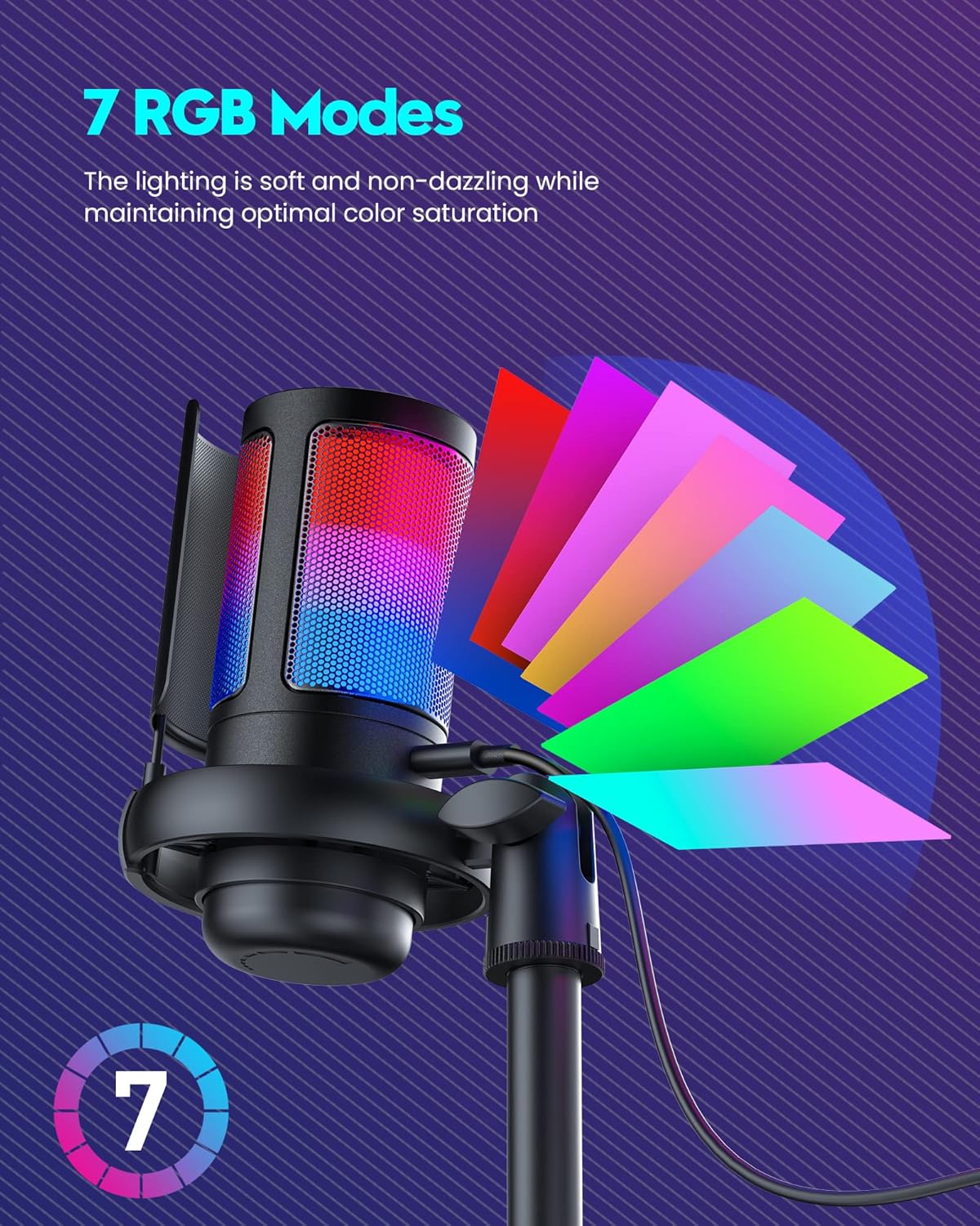 USB Gaming Microphone for PC & PS5, RGB Condenser Mic with Mute & Pop Filter