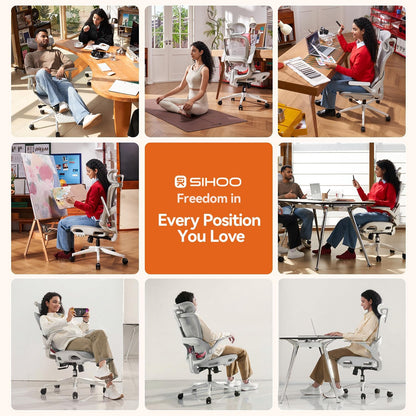SIHOO B100 Ergonomic Office Chair with Adaptive Lumbar Support & Wide Headrest, Grey