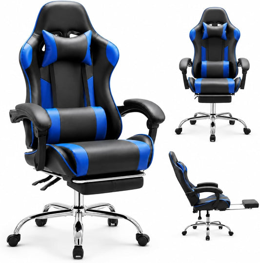 Ergonomic Gaming Chair with Footrest, Headrest & 360° Swivel, Adjustable Height